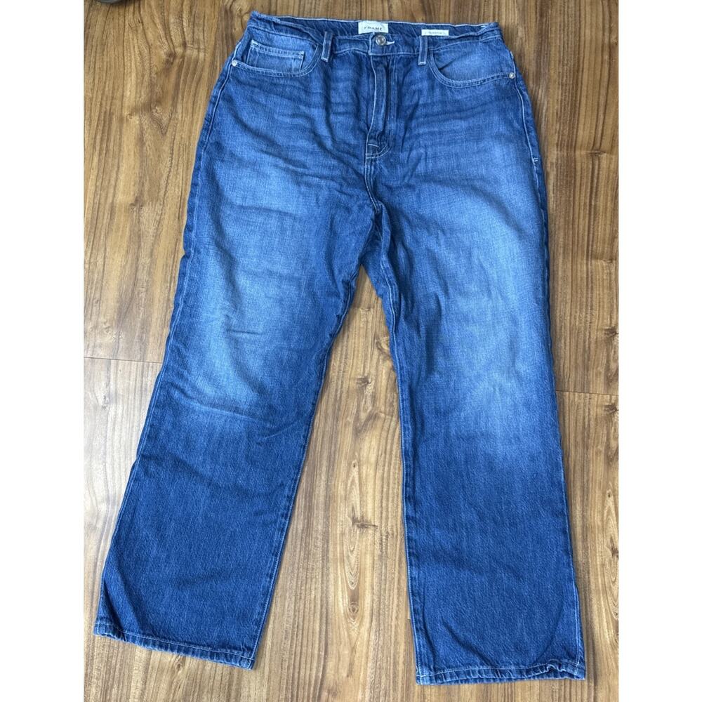 Frame Le Jane Crop Baggy Jeans Women 31 Blue High Rise Stretch Med Wash‎ Preppy